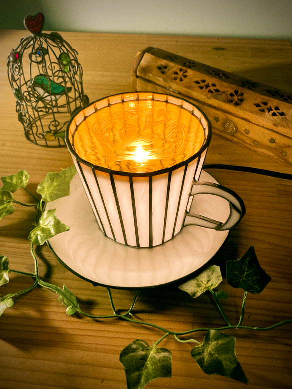受注制作】ステンドグラス コーヒーカップランプ ステンドグラス