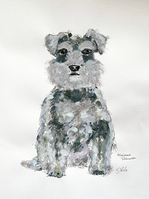 日本全国送料無料商品 | 特集 | 原画】Miniature Schnauzer アクリル画 A4 犬イラストアート 絵画