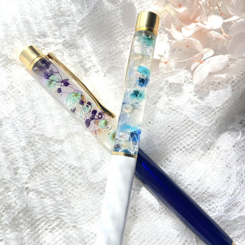 ボールペン】3色から選べる ハーバリウム ボールペン 青 水色 白 3種類