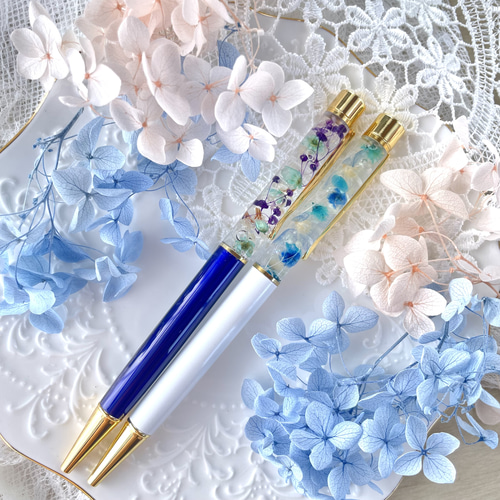 ボールペン】3色から選べる ハーバリウム ボールペン 青 水色 白