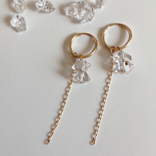 ハーキマーダイヤモンド×チェーン フープピアス,イヤリング/14kgf 金属 