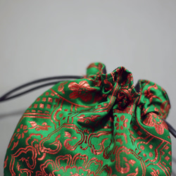 曼荼羅柄　巾着ポーチ　ミニポーチ　グリーン　小物入れ　化粧ポーチ　中国　個性的 2枚目の画像