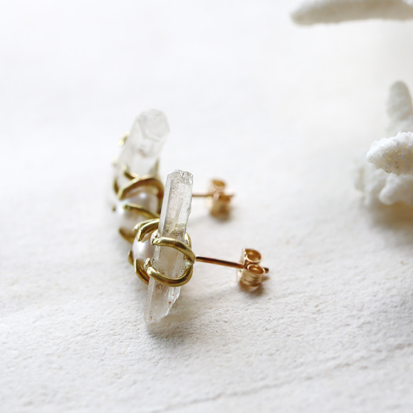 石英水晶和珍珠耳環 第7張的照片