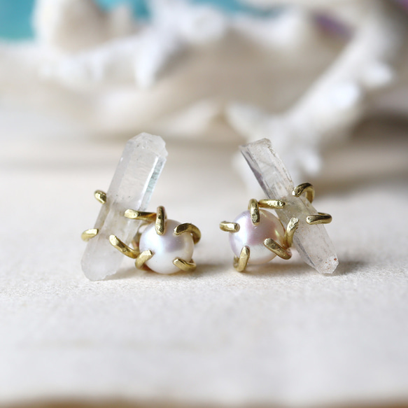 石英水晶和珍珠耳環 第4張的照片