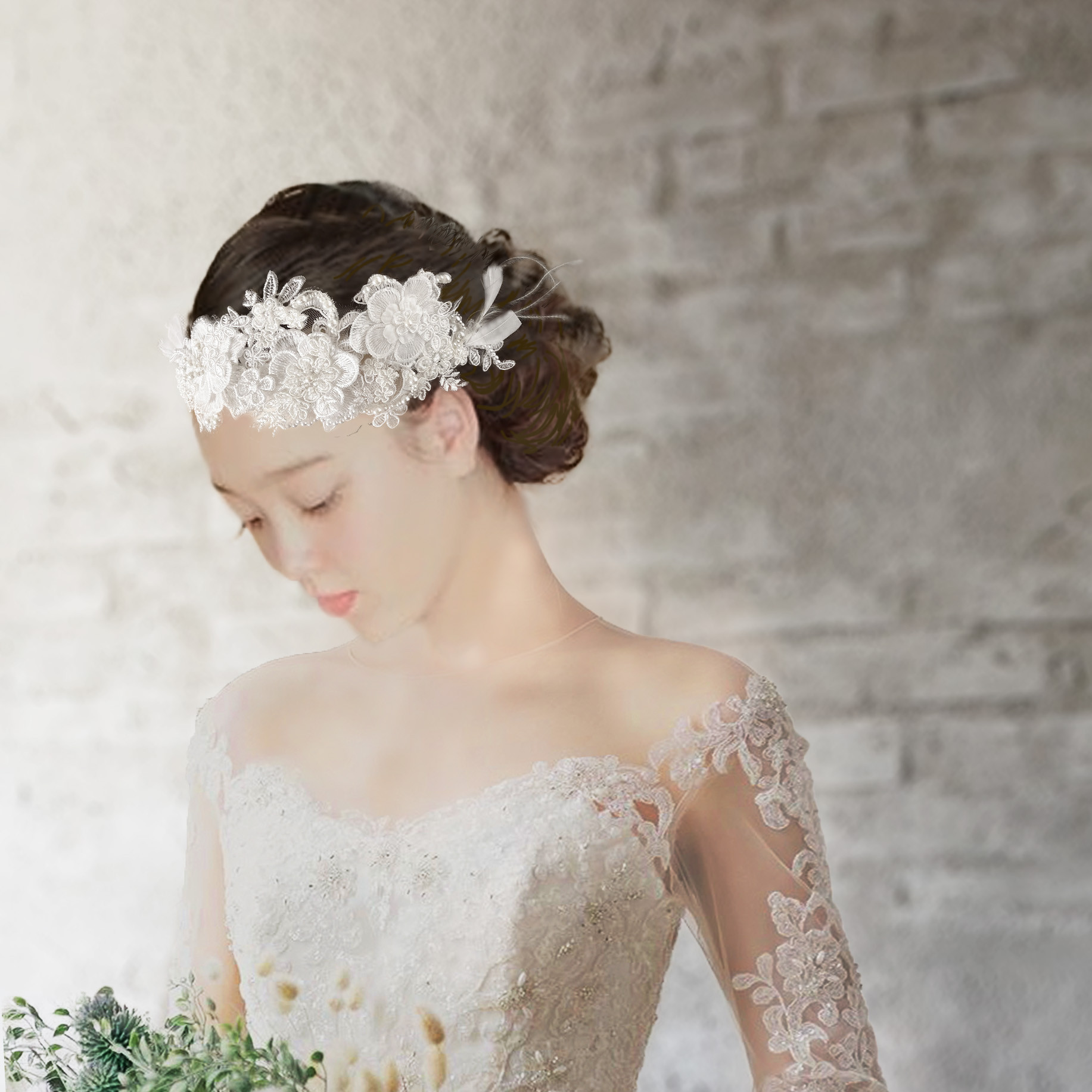 ［受注数限定］レースのヘッドドレス［フェザー］