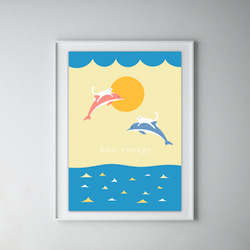 グラフィックデザイン・アートポスター bon voyage / 猫 ネコ イルカ 海 太陽 ファンタジー ポップイラスト 7枚目の画像