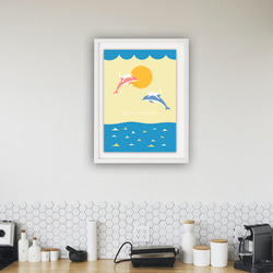 グラフィックデザイン・アートポスター bon voyage / 猫 ネコ イルカ 海 太陽 ファンタジー ポップイラスト 6枚目の画像