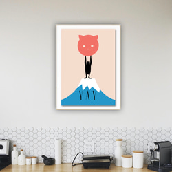 グラフィックデザイン・アートポスター YAY / パワフルなネコ 黒猫 富士山 空 太陽 ファンタジー イラスト 2枚目の画像