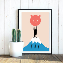 グラフィックデザイン・アートポスター YAY / パワフルなネコ 黒猫 富士山 空 太陽 ファンタジー イラスト 5枚目の画像