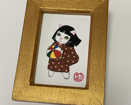 手作り額付き作品　title「へいお待ちニャンコ」 手作り額付き作品 title「へいお待ちニャンコ」