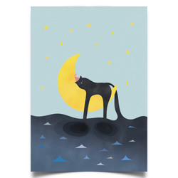 グラフィックデザイン・アートポスター moon cat / 黒猫 ネコ 海 月 ファンタジー ポップイラスト 8枚目の画像