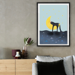グラフィックデザイン・アートポスター moon cat / 黒猫 ネコ 海 月 ファンタジー ポップイラスト 2枚目の画像