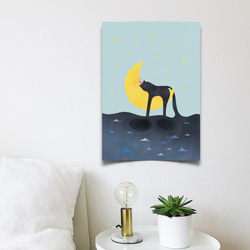 グラフィックデザイン・アートポスター moon cat / 黒猫 ネコ 海 月 ファンタジー ポップイラスト 5枚目の画像
