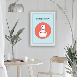 グラフィックデザイン・アートポスター/ マトリョーシカ 猫 ネコ 空 太陽 ファンタジー ポップイラスト タイポグラフィ 6枚目の画像
