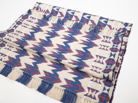 手織りのマット（ガラ紡の糸とスーピマコットンの糸)58cm×117cm 6枚目の画像