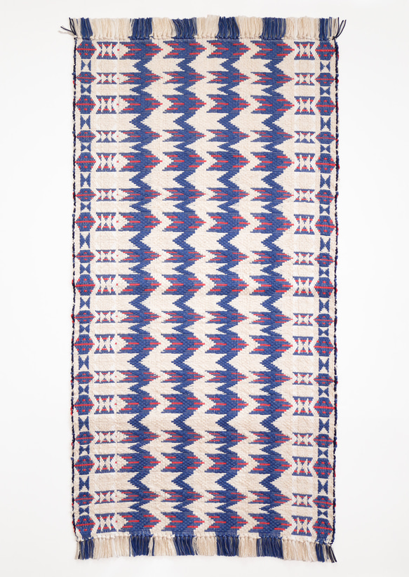手織りのマット（ガラ紡の糸とスーピマコットンの糸)58cm×117cm 1枚目の画像