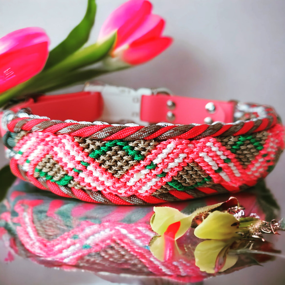 ☆オーダー製作☆パラコード首輪 チェック柄 4mmコード＋マイクロ