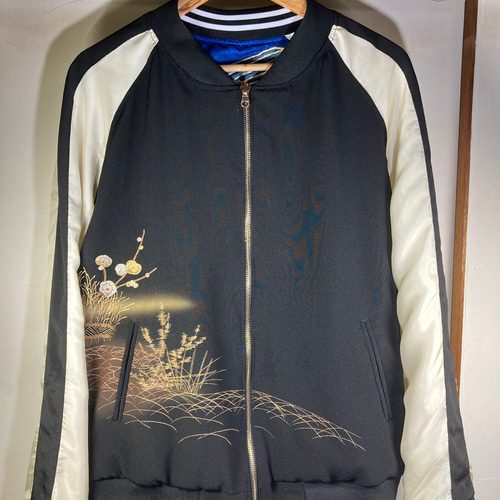 着物リメイクスカジャン リバーシブル 鷹の刺繍 横振り刺繍 産着