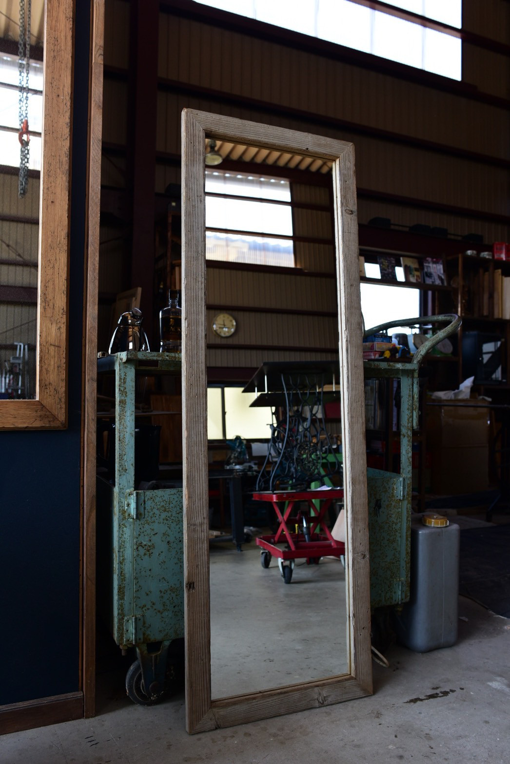 サイズオーダー できる　古材のスリムな姿見 ミラー　鏡
