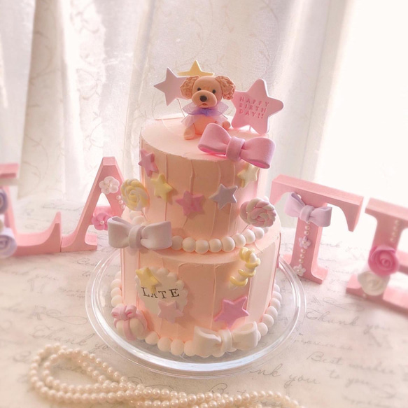 犬用お誕生日ケーキ♡バースデーフォトに♡ クレイケーキ　ピンク 1枚目の画像