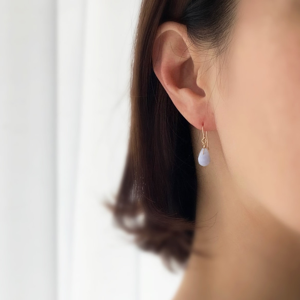 ✨清爽天藍✨藍色蕾絲瑪瑙&lt;水滴形&gt;耳環(K14GF) 第2張的照片