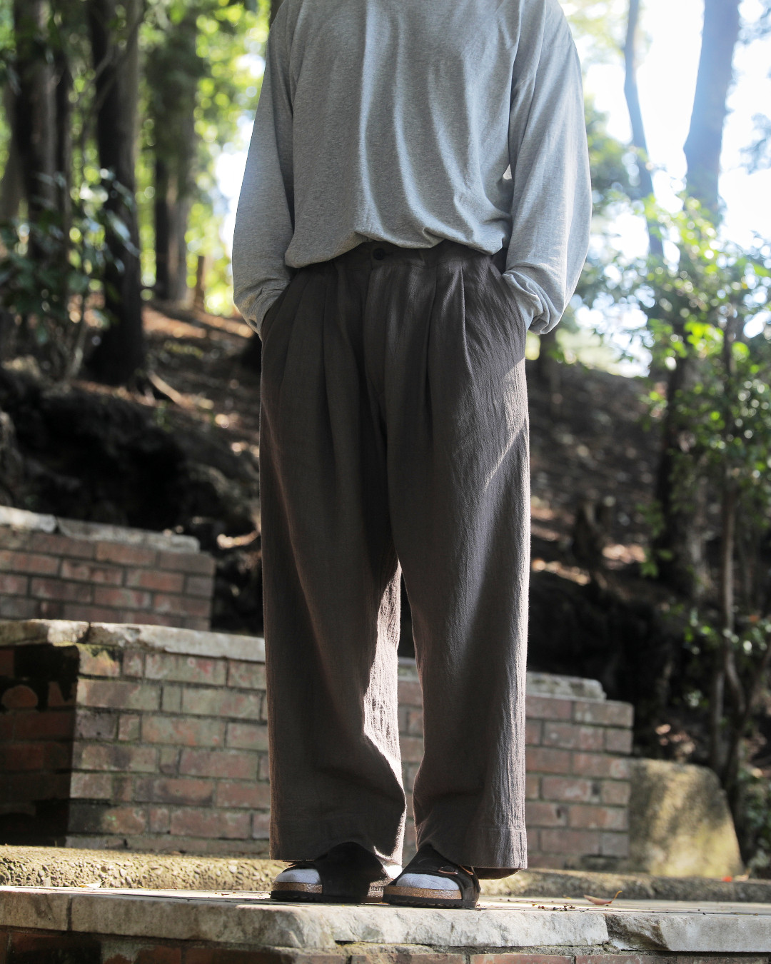 ツータック バギー ワイドパンツ / サニードライボイルコットンキャンバスワッシャー　メンズ　ユニセックス