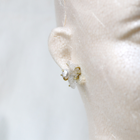 [獨一無二的商品] 珍珠岩和珍珠耳環 第8張的照片