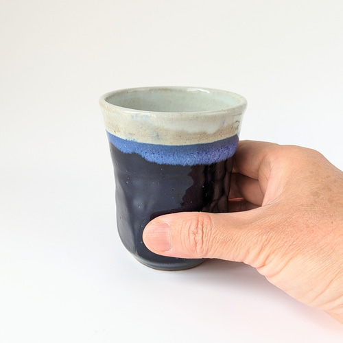 ルリ色の面取りフリーカップ 焼酎にも 【手仕事 民藝 和 陶器 瑠璃