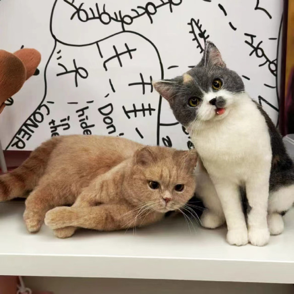 【オーダーメイドペット】羊毛フェルト、うちの子　猫ぬいぐるみ、フェルト猫、羊毛猫、肖像画、犬猫人形 プレゼントやギフトに 100% 模様