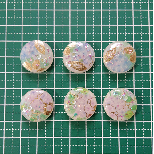 あじさいのボタン☆6個 j-30 紫陽花/ボタン/カボション/ブルー/ピンク 