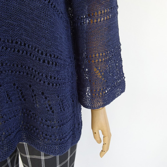 リボンヤーンのシアーチュニックニット　スチールネイビー 