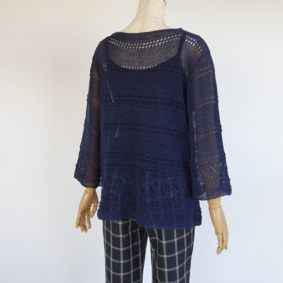 リボンヤーンのシアーチュニックニット　スチールネイビー 