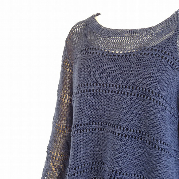 リボンヤーンのシアーチュニックニット　スチールネイビー 