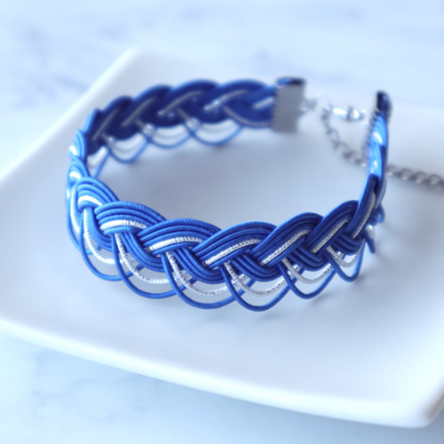 ハンドメイド ブレスレット まとめ売り カラー青 再販】水引リボンレースの海色ブレスレット《瑠璃》 ブレスレット