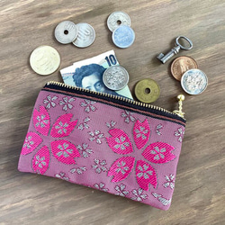 畳縁　硬幣錢包　名片夾　日式　紫紅色粉紅色 第1張的照片