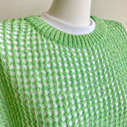 夏色【ブルー・オレンジ・グリーン】重ね着コーデ　サラッと！!『和紙』メッシュニットベスト 6枚目の画像