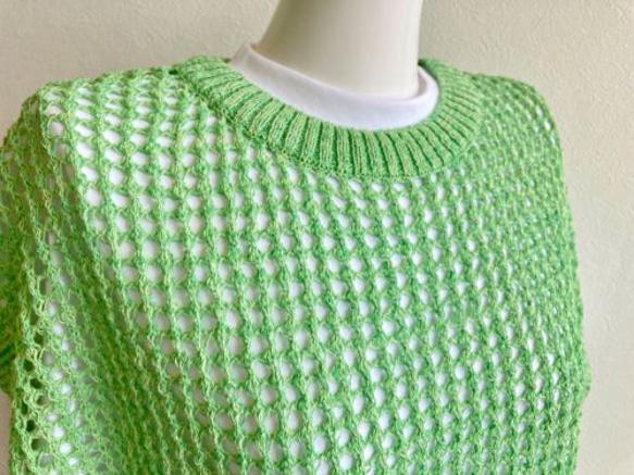 夏色【ブルー・オレンジ・グリーン】重ね着コーデ　サラッと！!『和紙』メッシュニットベスト 6枚目の画像