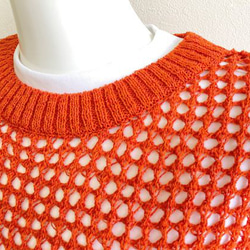 夏色【ブルー・オレンジ・グリーン】重ね着コーデ　サラッと！!『和紙』メッシュニットベスト 5枚目の画像