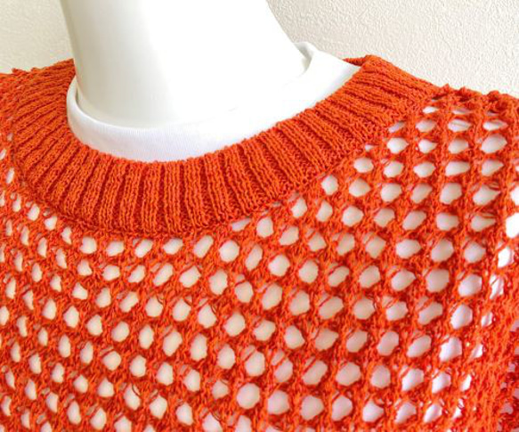 夏色【ブルー・オレンジ・グリーン】重ね着コーデ　サラッと！!『和紙』メッシュニットベスト 5枚目の画像