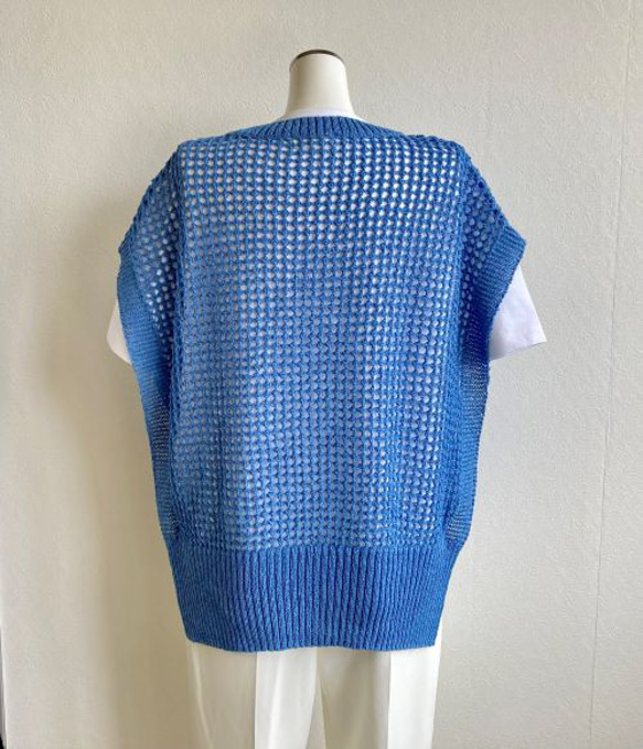 夏色【ブルー・オレンジ・グリーン】重ね着コーデ　サラッと！!『和紙』メッシュニットベスト 10枚目の画像