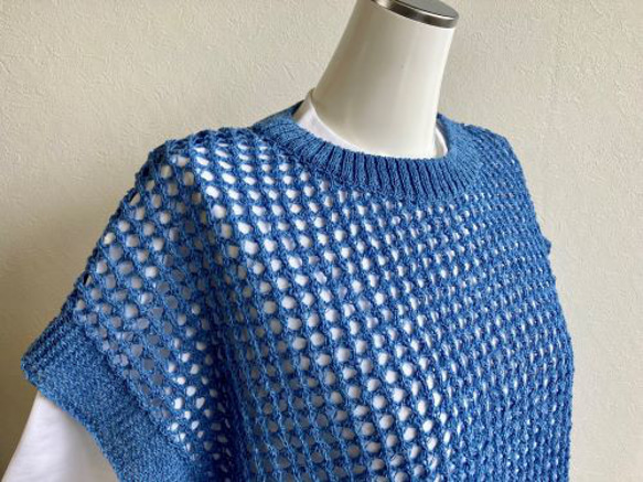 夏色【ブルー・オレンジ・グリーン】重ね着コーデ　サラッと！!『和紙』メッシュニットベスト 8枚目の画像