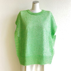 夏色【ブルー・オレンジ・グリーン】重ね着コーデ　サラッと！!『和紙』メッシュニットベスト 12枚目の画像