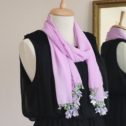 OYA crochet chiffon shawl [Flower of Wind] Lavender 第5張的照片