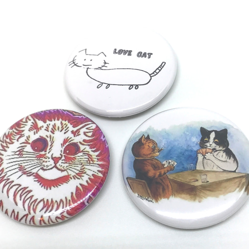 猫 缶バッジ 3個セット ゆるキャラ ルイス ウェイン イラスト アート