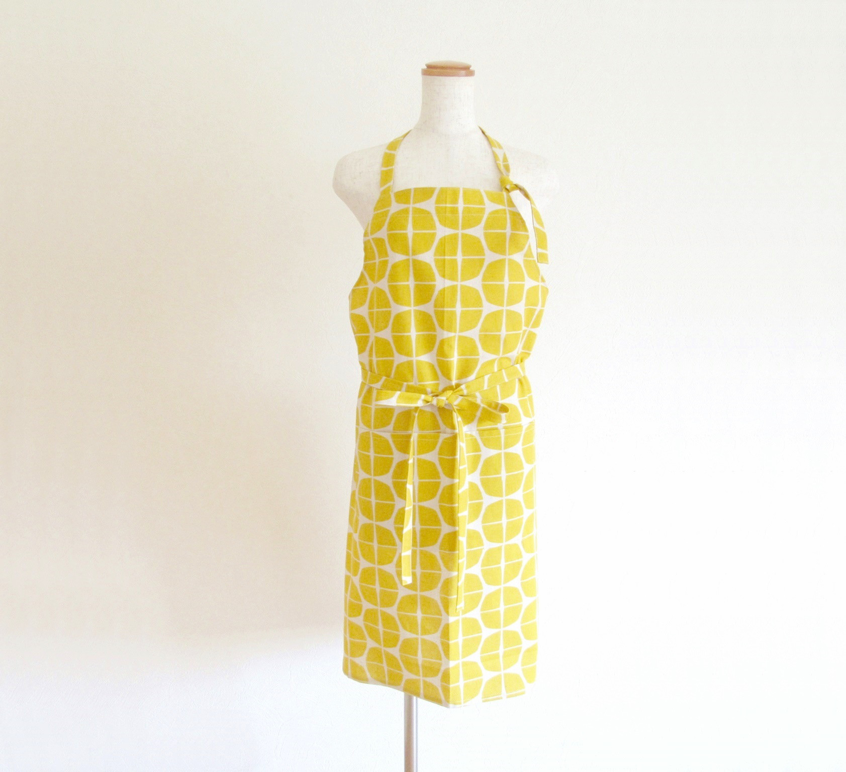 北欧風 カフェエプロン＆アームカバー＆ヘアターバンセット イエロー