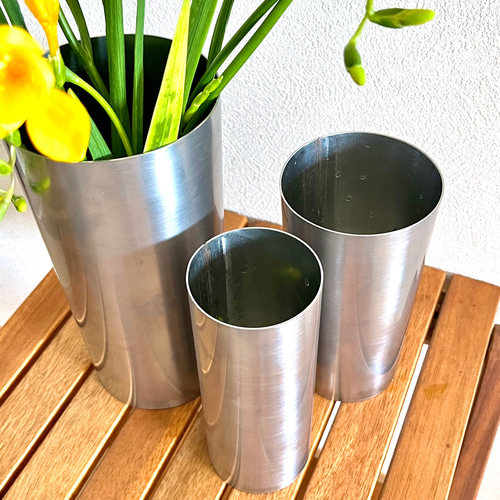 サージカルステンレス製 錆びない 円筒花瓶/ 中 一輪挿し・花瓶・花器