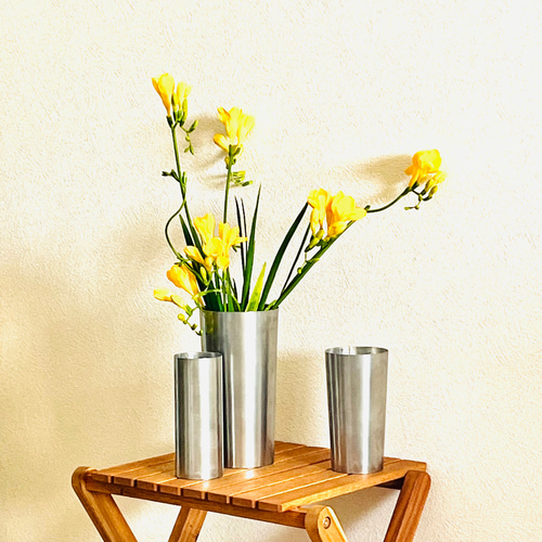 サージカルステンレス製 錆びない 円筒花瓶/ 中 一輪挿し・花瓶・花器