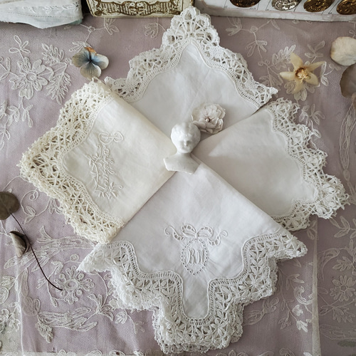フランスヴィンテージ ボビンレースハンカチ レース Mon Atelier