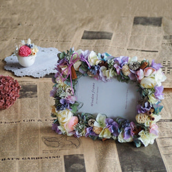 お花で飾るフォトフレーム☆　2L　ラベンダーグリーン 2枚目の画像