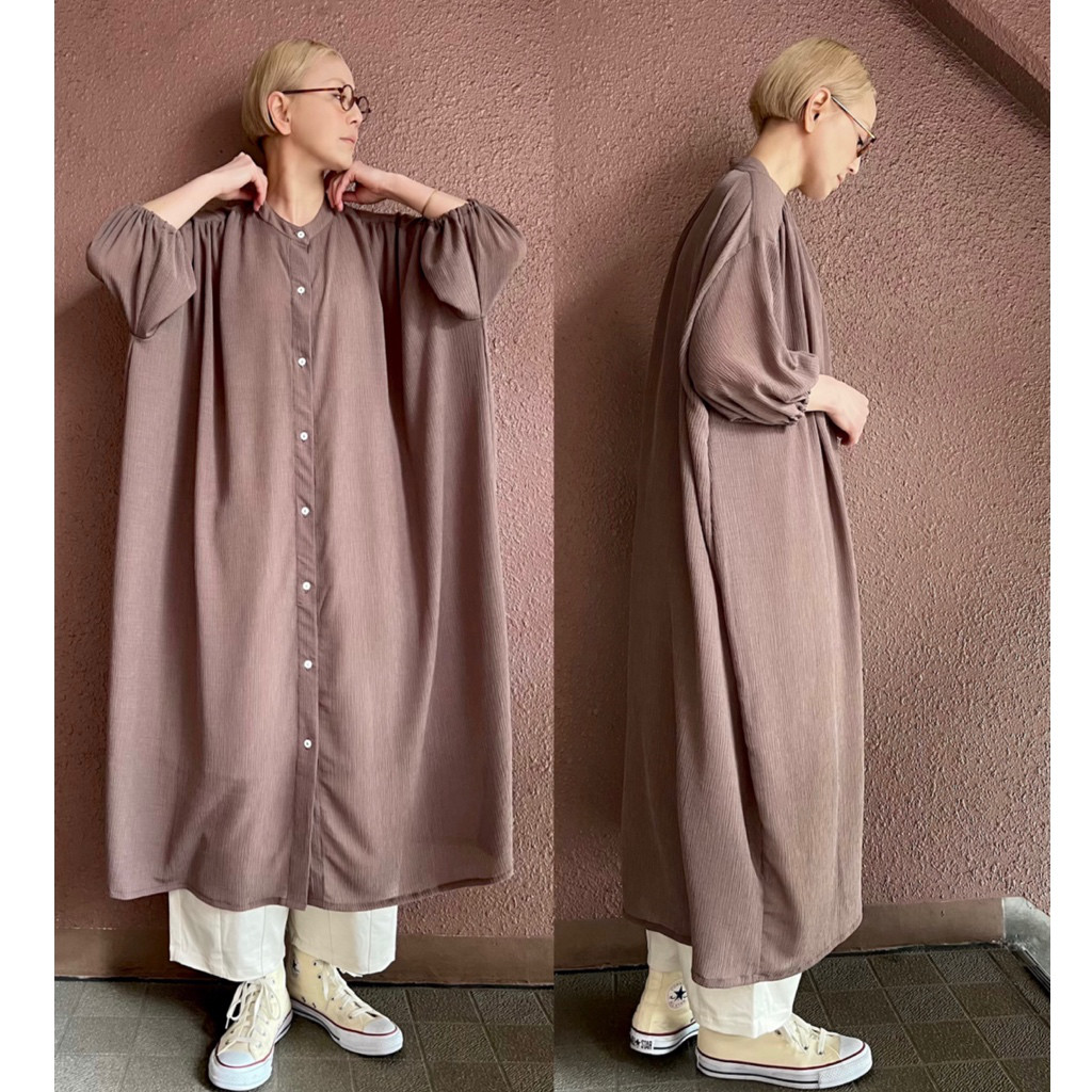 RATA❤️長さ選べる❣️ゆったりビッグシルエットのロングシャツ❤️上品＆お洒落カラーなやわらか素材❤️ゆるふわモカ